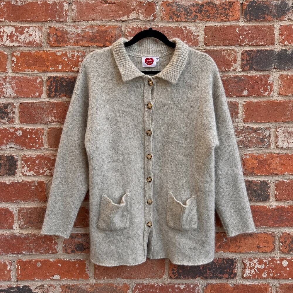 I’m a Plum Wool Fuzzy Long Cardigan Sweater Oatmeal Gray XL